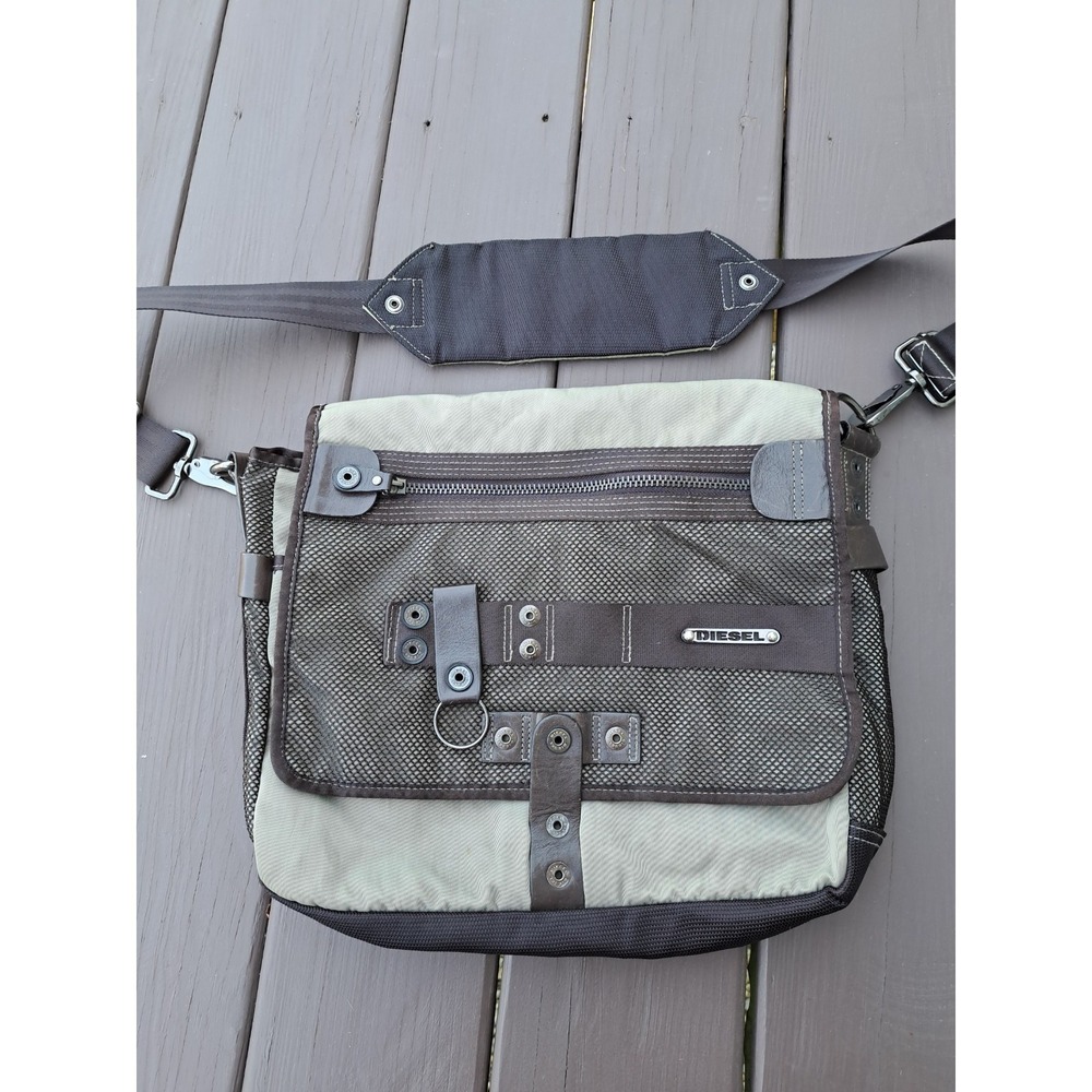 Diesel Men's Brown/Khaki Messenger Utility Design Style Y2K Crossbody Bag Rare